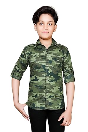 Baba & Baby Boys Camouflage Print Full Sleeves Slim Fit Casual Shirt