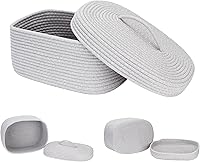 Vista 89 de Sea Team Round Cotton Rope Storage Basket with Lid, Lidded Woven Storage Bin, Nursery Storage Container, Diaper Caddy, Baby Shower Basket, Box, Cream