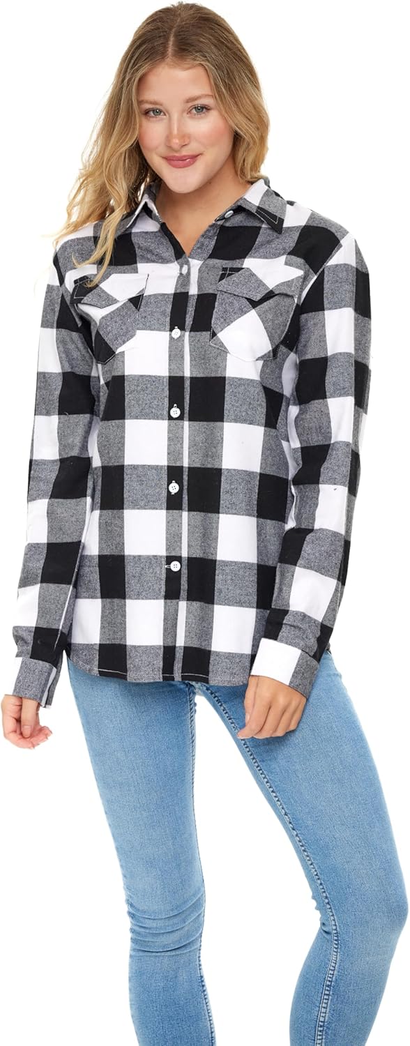 Andrew Scott Women's Classic-Fit Long-Sleeve Lightweight Plaid Flannel Shirt -Multi Packs/Colors - Image 2