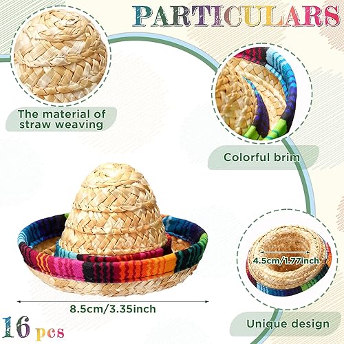 Miniatura 6 de Panitay 16 juegos de pequeños sombreros de sombrero, mini serapes para botellas, cubierta de poncho de cerveza, tapas de botellas para decoración de