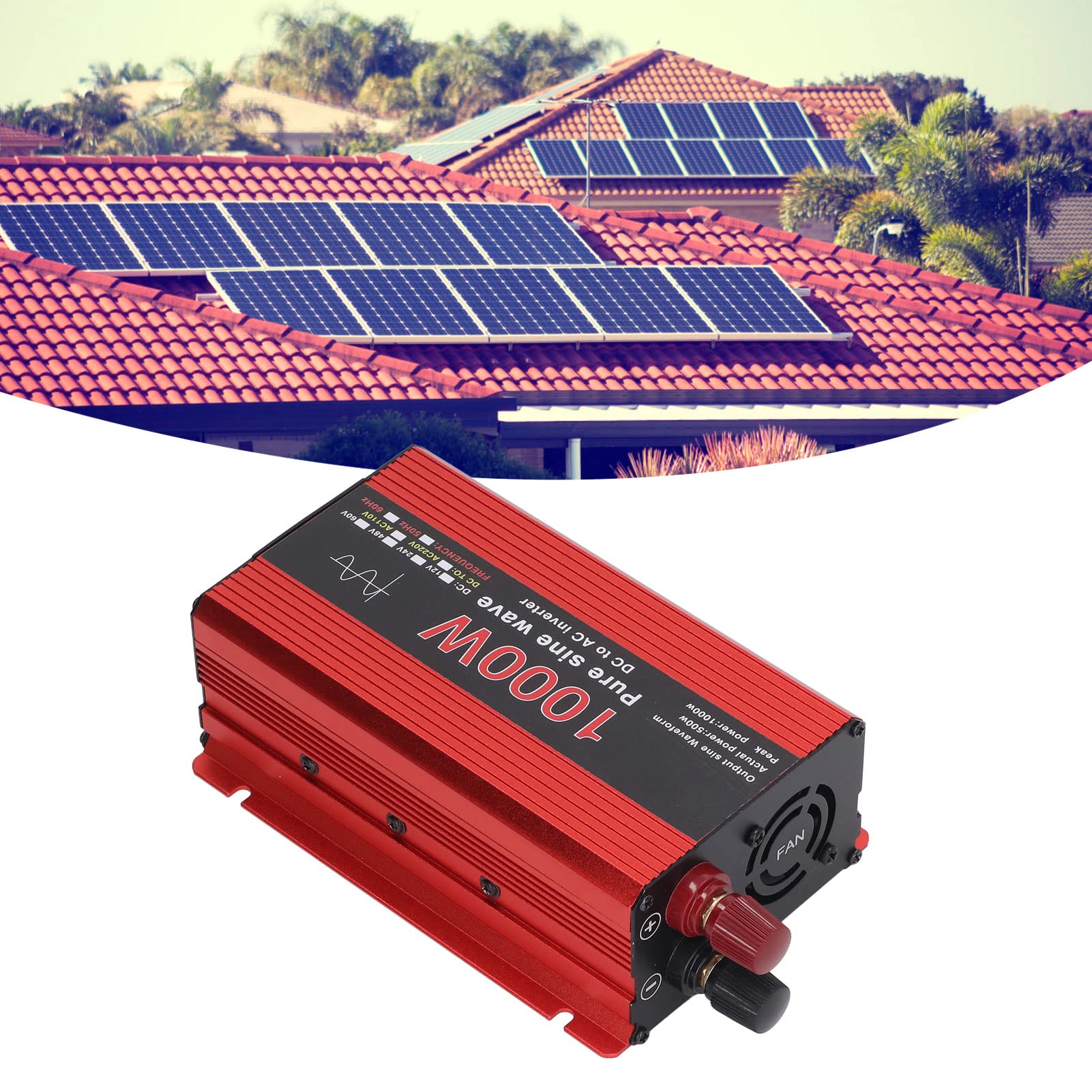 Inverter di potenza, convertitore di inverter per auto a onda sinusoidale pura Ventola incorporata 1000W DC 12V a AC 220V Ampia compatibilità per barca