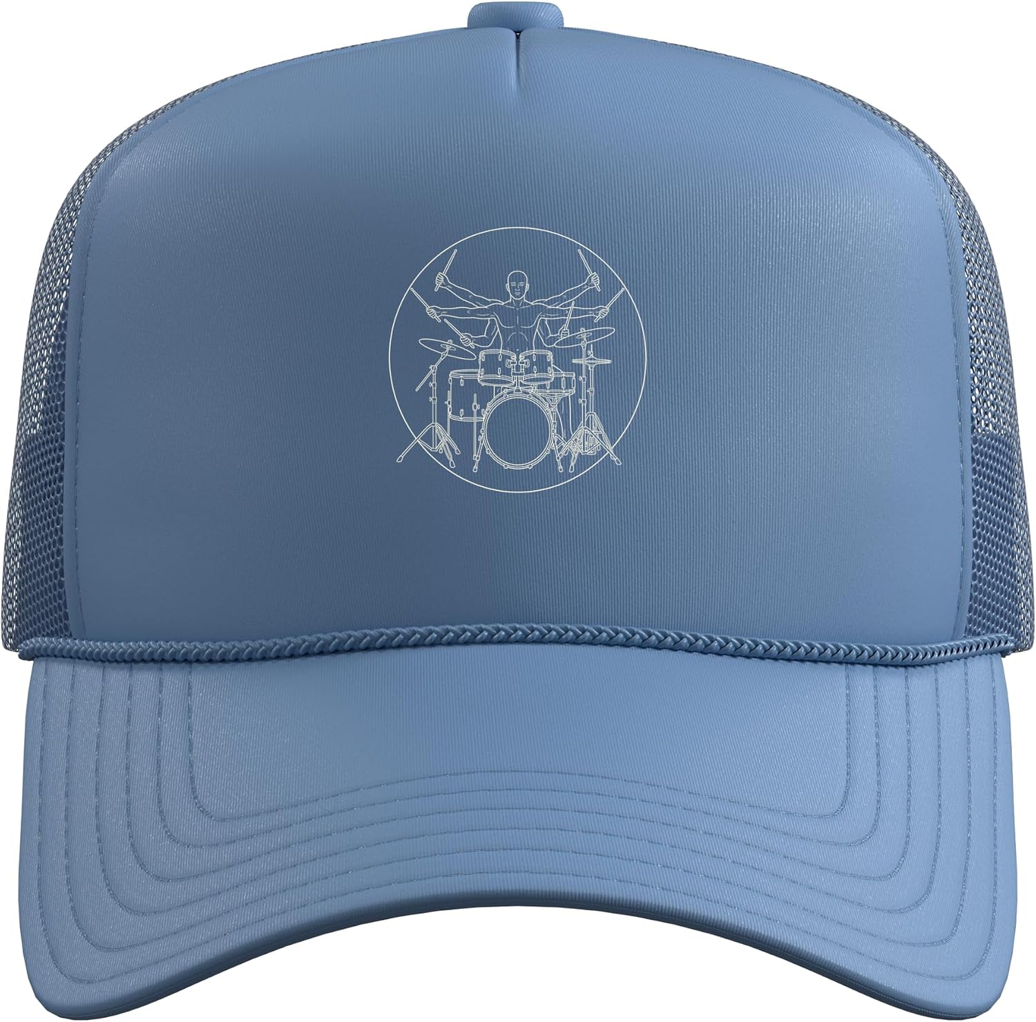 Vitruvian Man Drummer Tee Drum Set Musician Rock Music Band Trucker Hat with Adjustable Mesh Back image 2