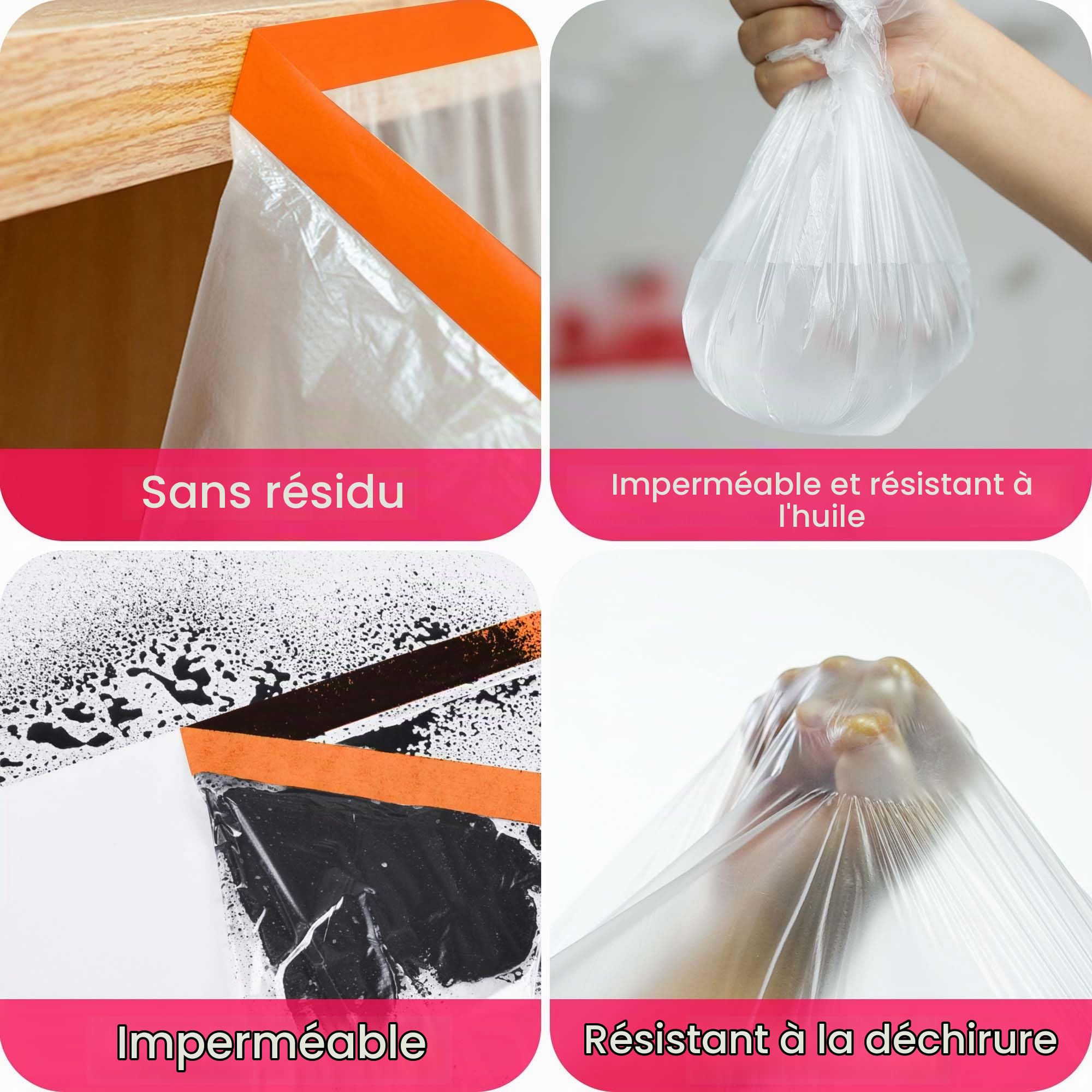 TAPEBEAR Film protecteur peinture 2700mmx17m-3 Rouleaux-Bâche de masquage