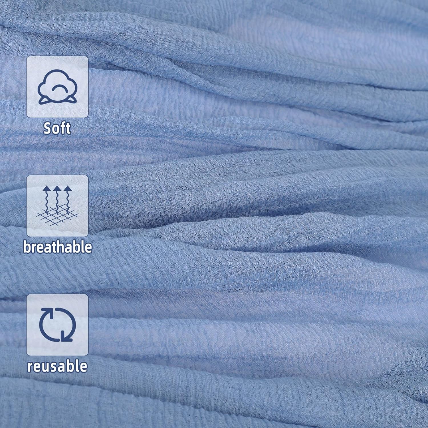 10ft Cheesecloth Table Runner, 6 pcs 120-Inch Boho Gauze Table Runner, Dusty Blue Bubble Gauze,Rustic Sheer Fabric for Wedding, Bridal Baby Shower, Farmhouse Decor & Spring Party Table Decor