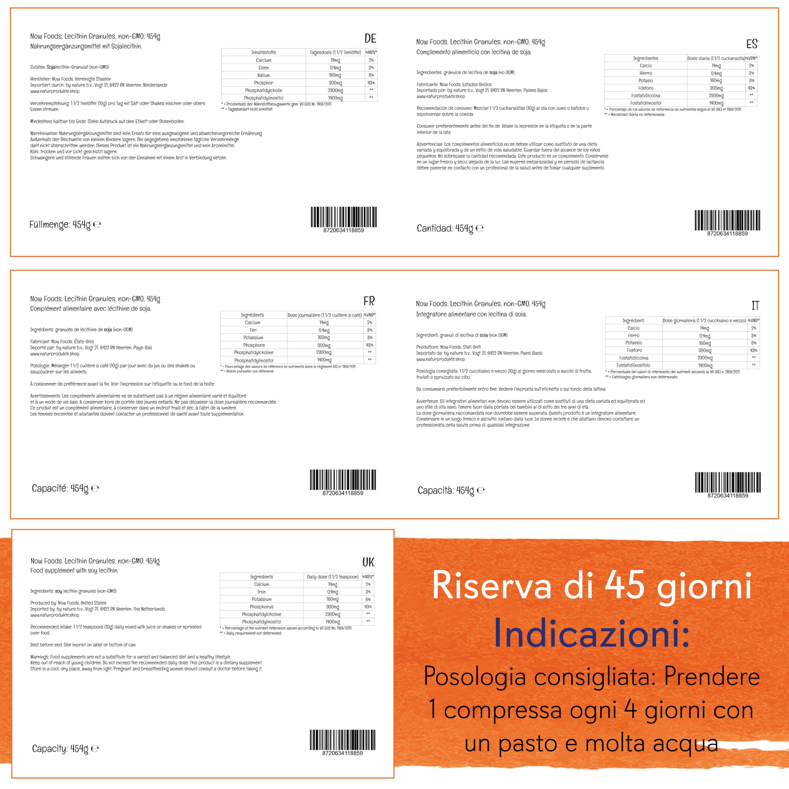 Now Foods, Lecithin Granules (Lecitina in Granuli), Vegana, 454 g, Testata in Laboratorio, Senza Glutine, Vegetariana, Non-OGM