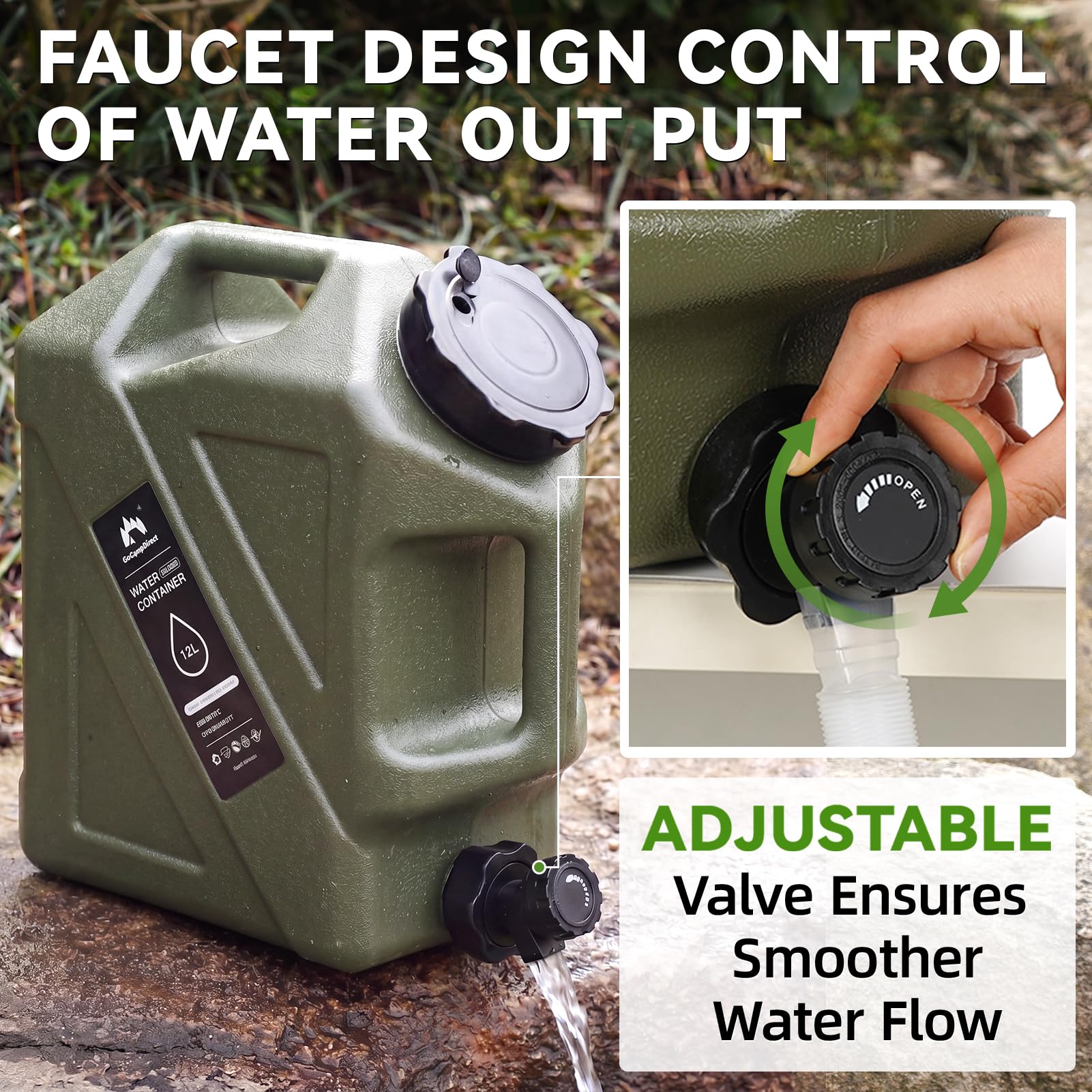 Contenedor de agua para camping, jarra de agua de 3.2 galones con grifo y espiga, tanque de agua portátil para suministros de picnic al aire libre, color verde