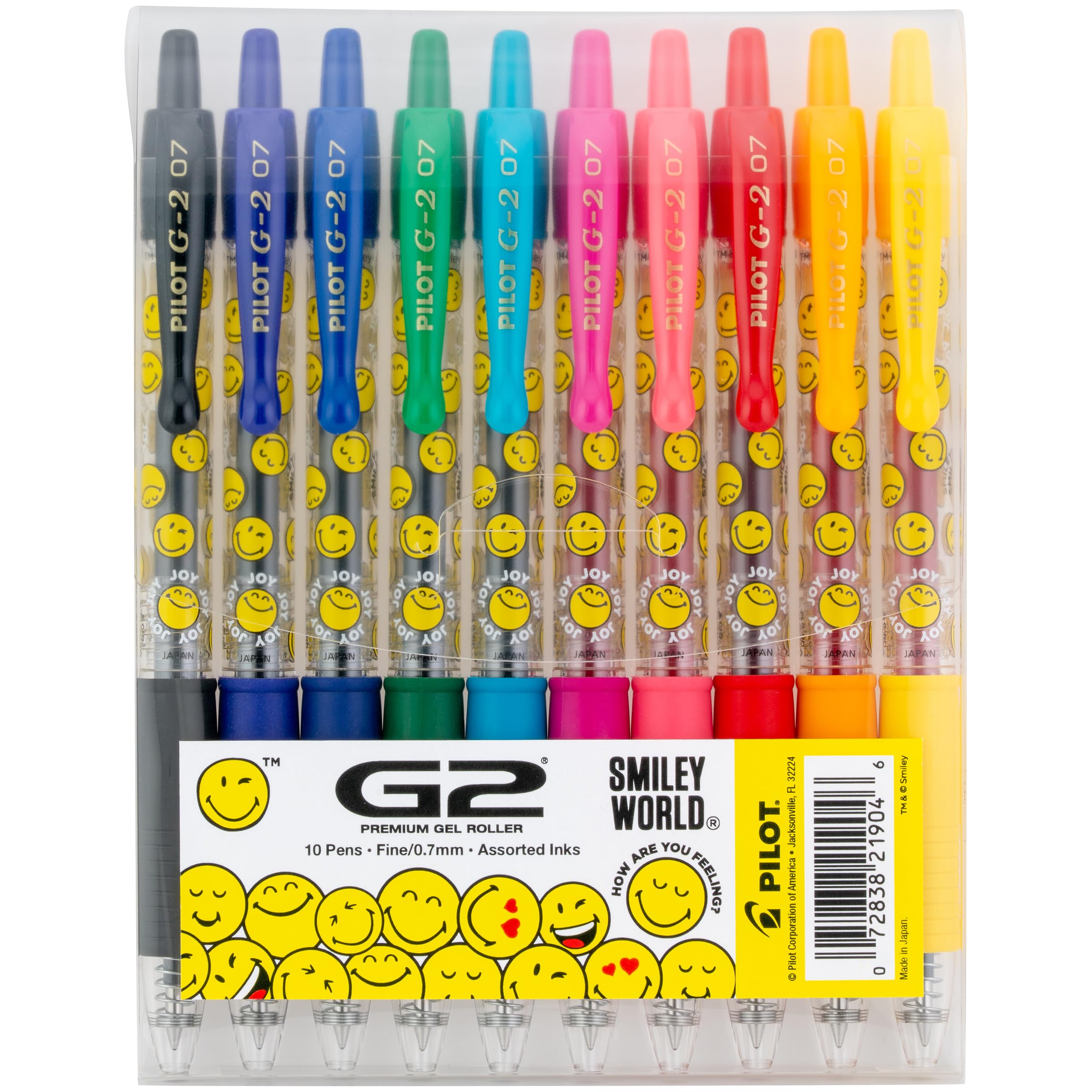 PILOT G2 Premium Gel Roller Pens G2 SmileyWorld Collection Write Happier 10 Pack Pouch Fine Point 0 7
