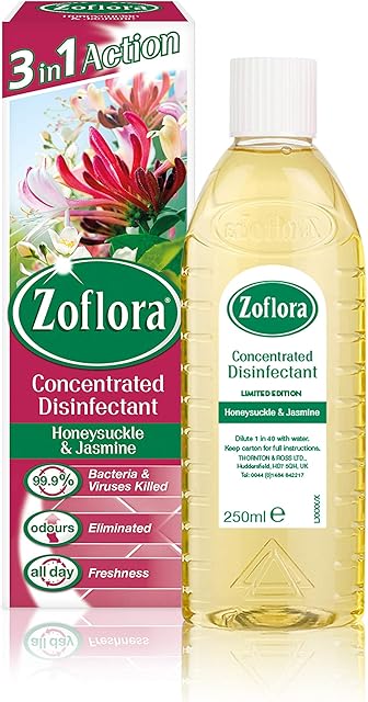 Zoflora Honeysuckle & Jasmine 250ml, Concentrated 3-in-1 Multipurpose Disinfectant Kills 99.9% of Bacteria & Viruses