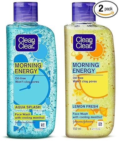 Clean & Clear Morning Energy Aqua Splash, Blue, 150 ml & Clean & Clear Morning Energy Lemon Fresh Face Wash, Yellow, 150 ml
