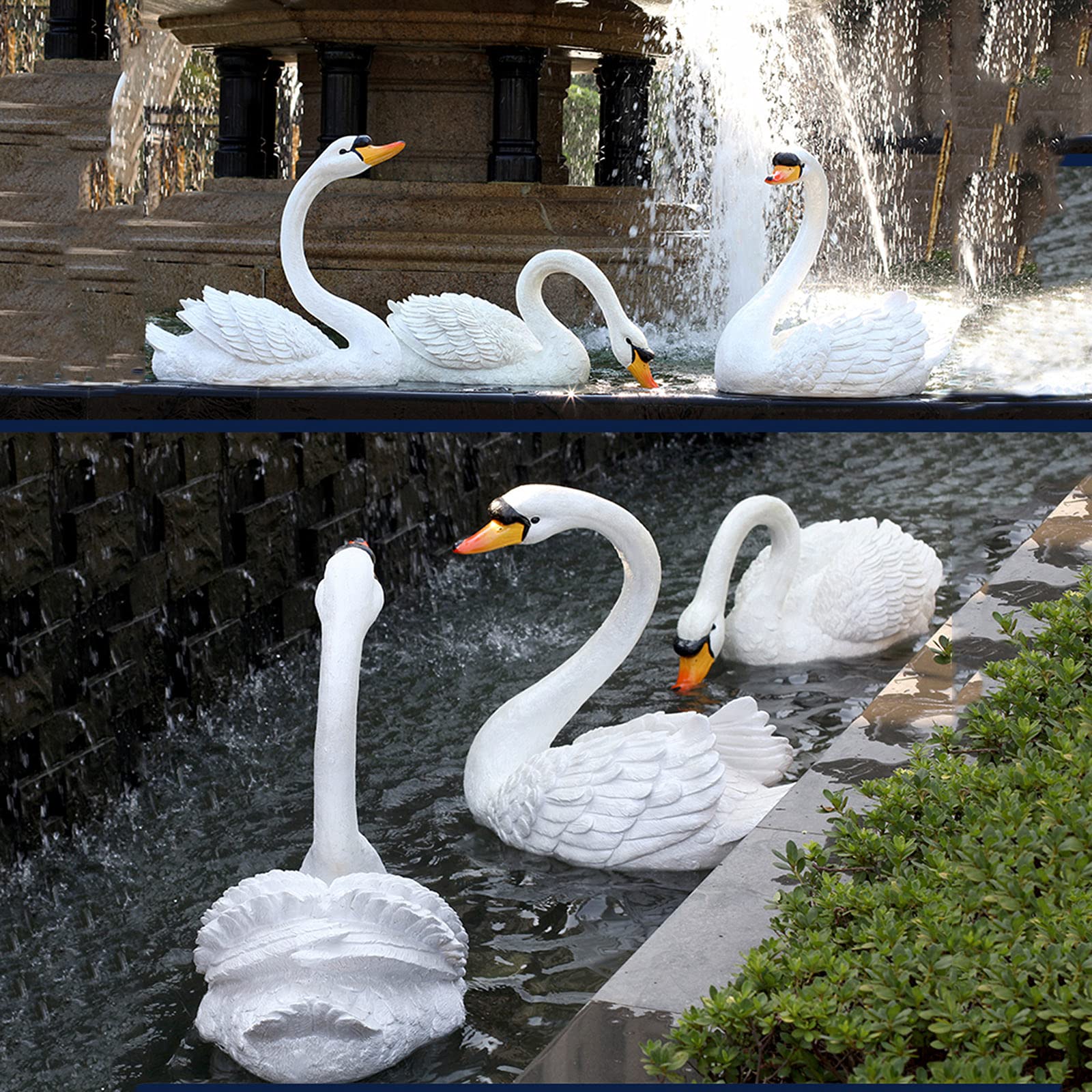 Schwimmende Harz Schwan Figur,Tier Enten Jagd Köder,Fischteich Landschaftsbau Dekor Garten Rasen Terrasse Statue Im Freien,Echte Schwan-Größe 45cm,C-White