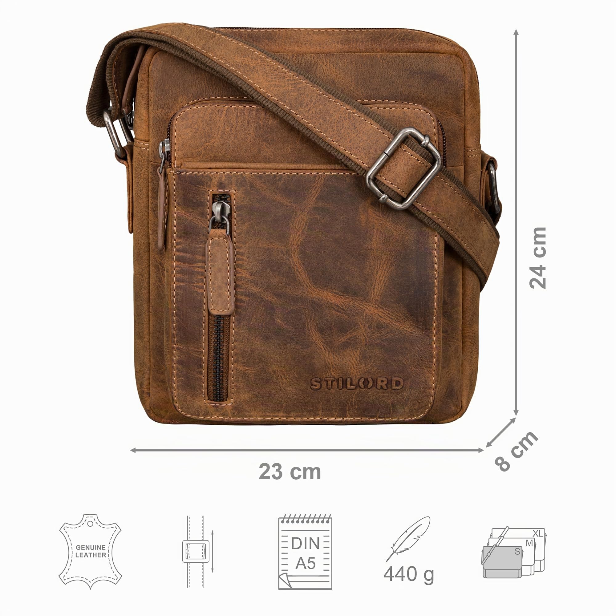 STILORD 'Dain' Borsa a Tracolla Uomo in Pelle Vera, Crossbody Vintage, Custodia Tablet, Shoulder Bag Cuoio