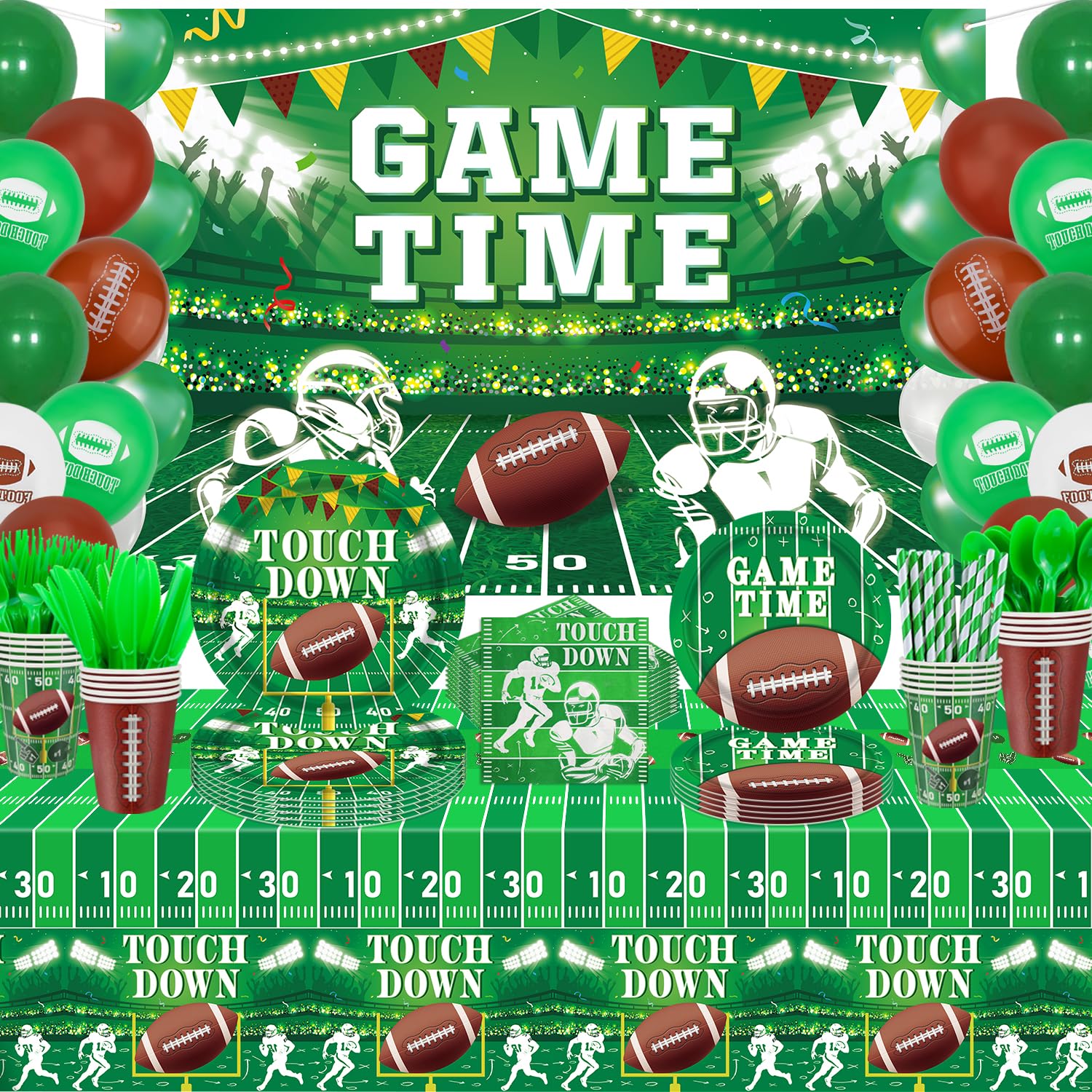 205 Pack Football Birthday Party Decorations Football Party Supplies Tailgate Party Decor Sports Game Tableware Set - Football Theme Plates, Balloons,