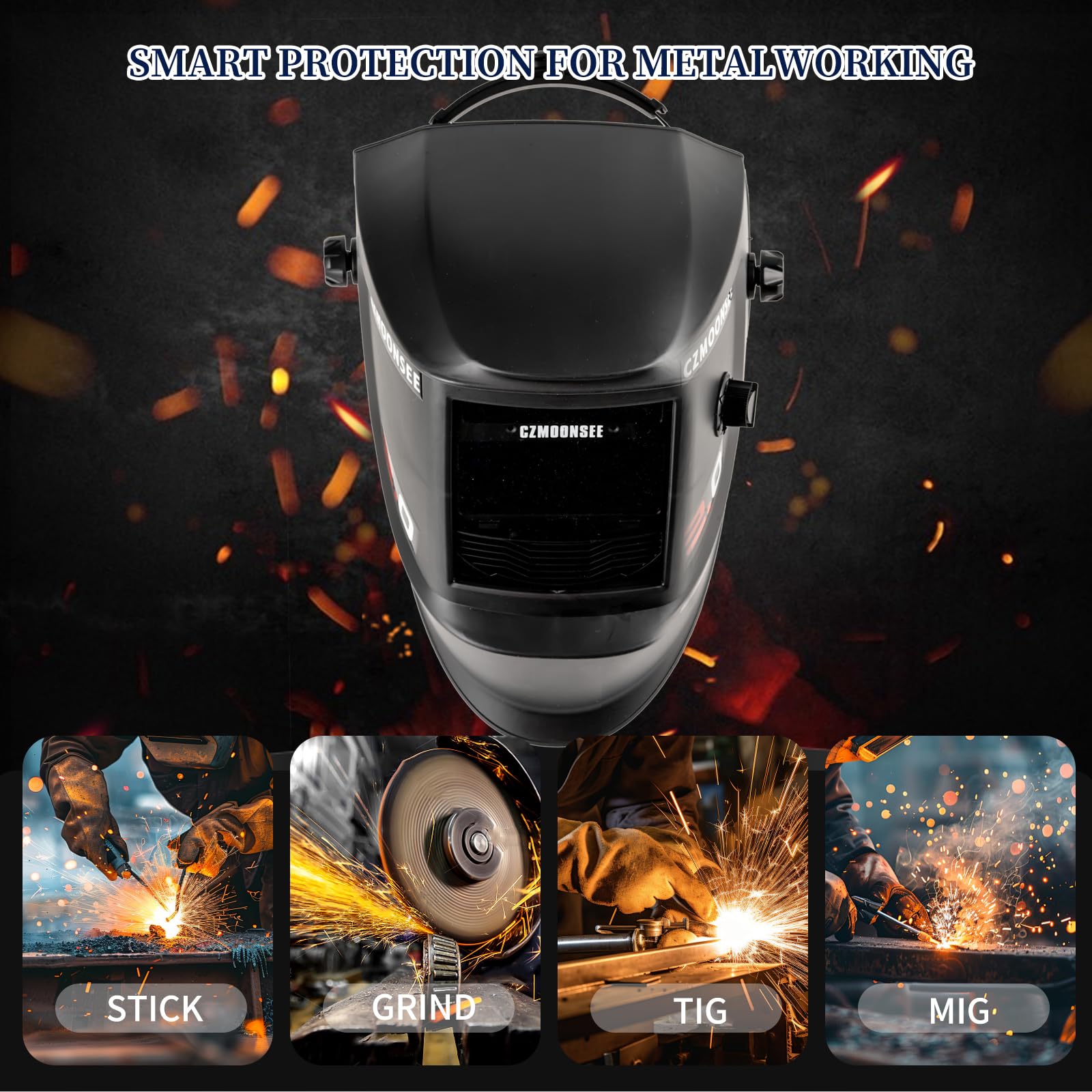 Casco de soldadura de oscurecimiento automático alimentado por energía solar de 3.94 x 1.97 pulgadas, claridad óptica, 2 sensores de arco, pantalla ancha 4/9-13 para campana de soldadura TIG