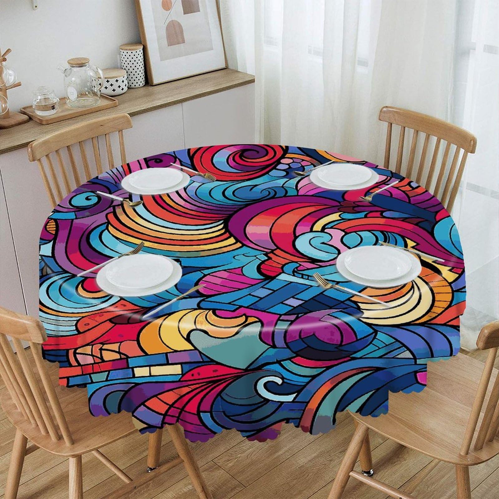 JTREHY - Abstract Color Pattern Round Tablecloth 60 Inch Water Resistant Spill Proof Washable Polyester Table Cloth for Buffet Tables Party Dinner