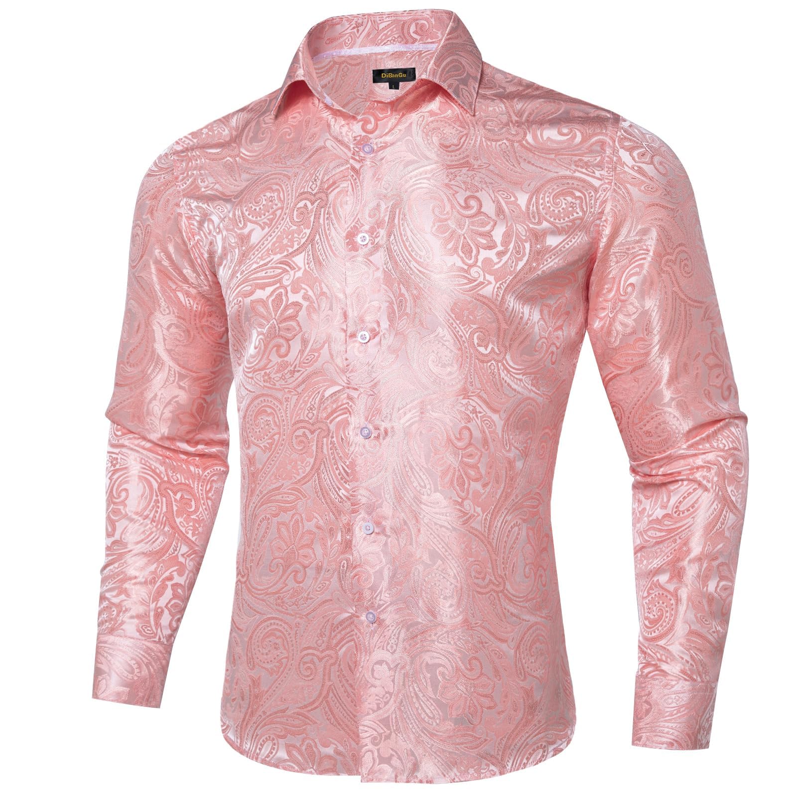 DiBanGu Silk Paisley Dress Shirts for Men Long Sleeve Button Down Shirt