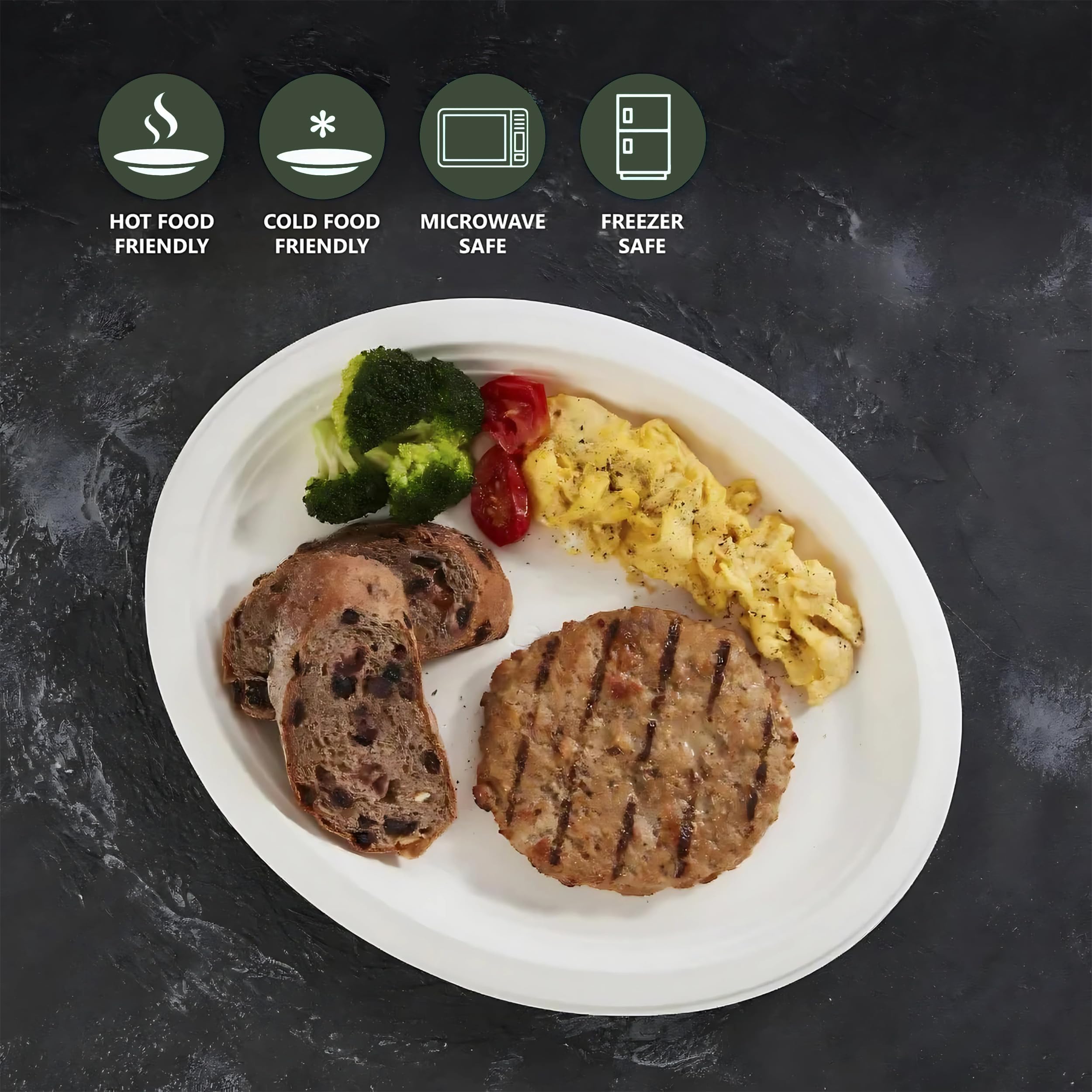 Platos ovalados desechables (250 unidades, grandes), caña de azúcar ecológica, biodegradables, compostables, resistentes, sin BPA, aptos para microondas y congelador, perfectos para fiestas, bodas