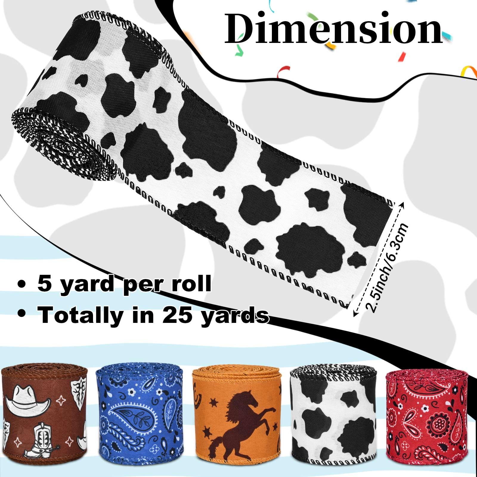 DKSooozs 3 Stks Wit Zwart Koe Print Bedraad Lint Craft Linten Gift Wrapping Lint Dier Print Lint Voor Diy Ambachten DKSooozs 3 Stks Wit Zwart Koe Print Bedraad Lint Craft Linten Gift Wrapping Lint Dier Print Lint Voor Diy Ambachten