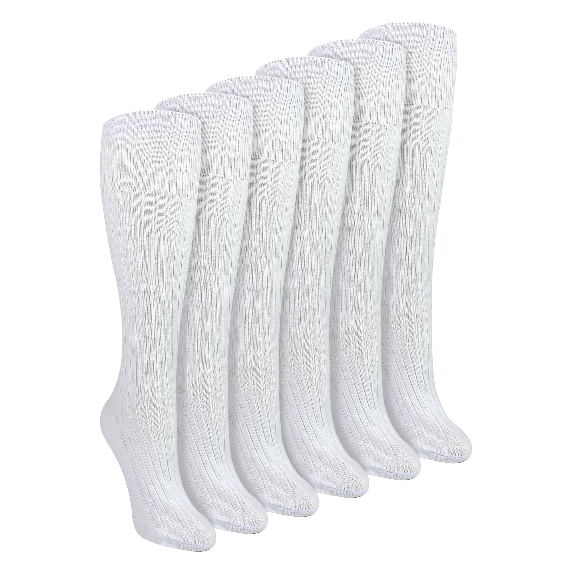 Sock Snob 6 Pairs 100% Cotton Knee High Socks For Women Breathable Extra Soft Socks (4-8, White)