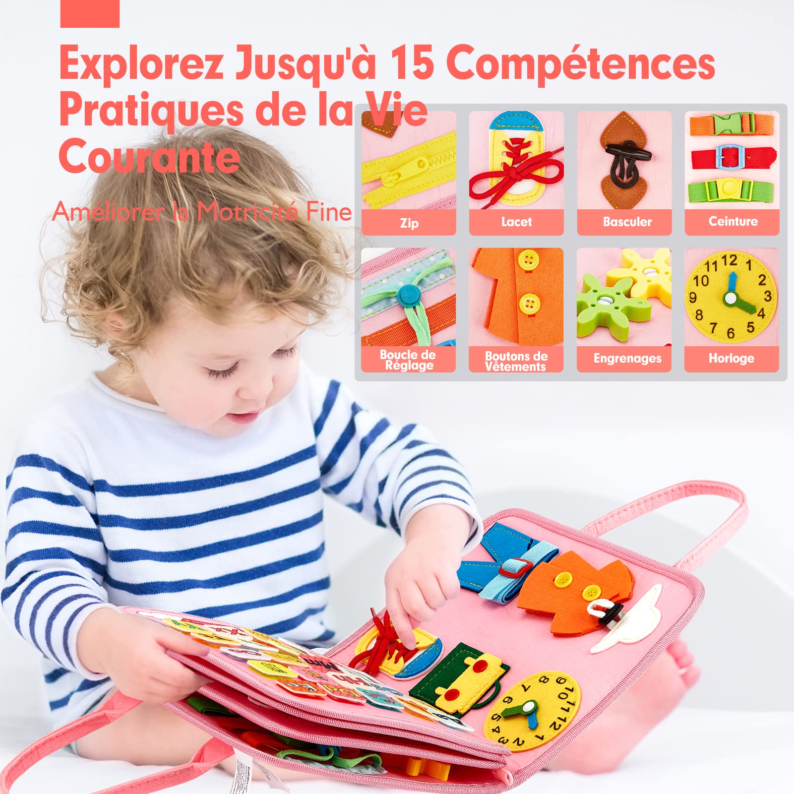 hahaland Busy Board Jouet Montessori, 7 in 1 Licorne Jouet Éducatif, Jouets d'Activité et de Développement pour Enfants, Livre Bebe en Feutre, Quiet Book Cadeau pour Enfant, 5 Couches Planche