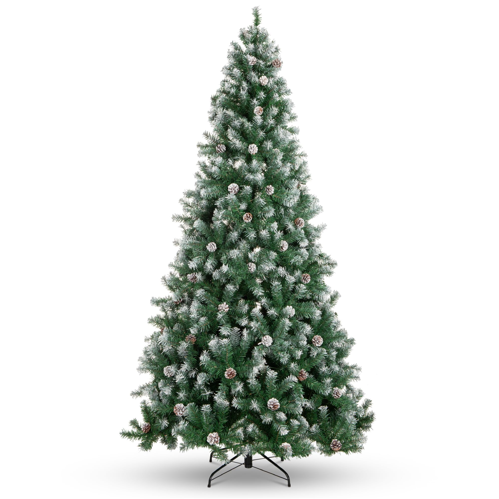 Best Choice Products 12ft Pre-Decorated Holiday Christmas Tree for Home, Office, Party w/4,188 Tips, Partially Flocked, Pinecones, Base – Green