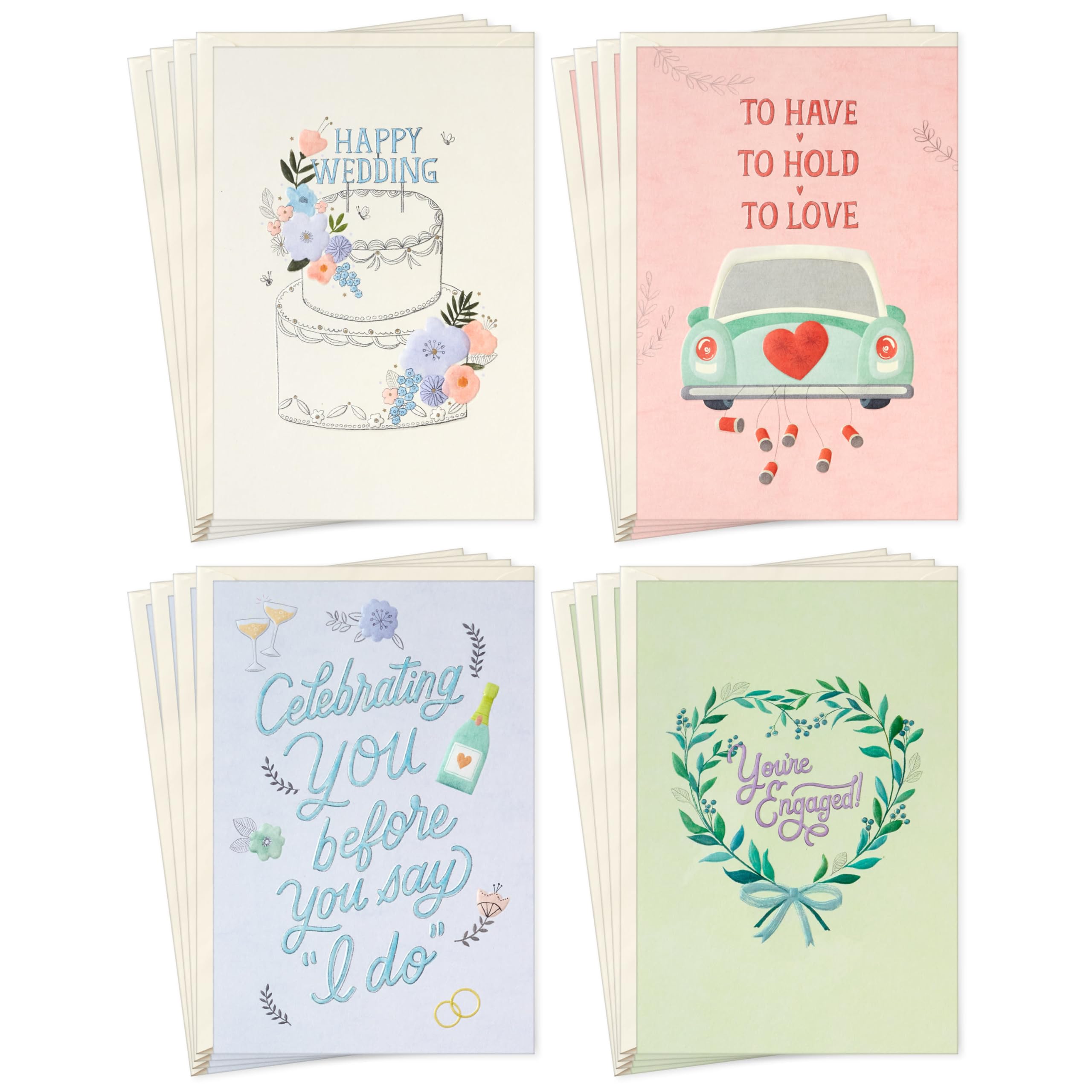 Hallmark Wedding Card Assortment (16 Cards with Envelopes) for Engagements, Bridal Showers, Bachelorette Party