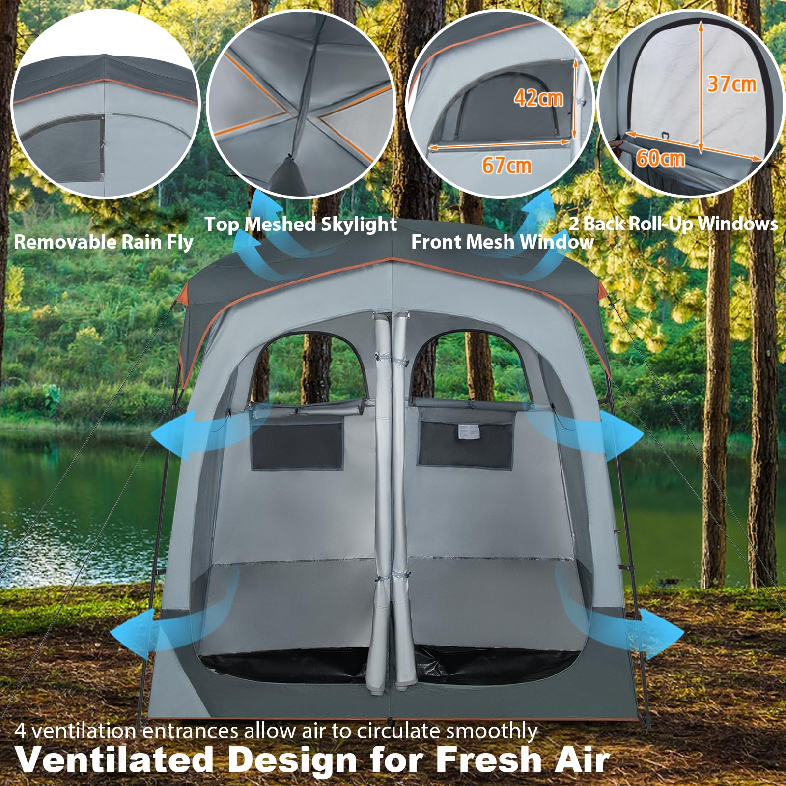 HOMASIS Tenda Doccia Campeggio Doppio, Tenda Bagno per WC con Finestra, Tasca Portaoggetti, Gancio e Borsa da Trasporto, Spogliatoio Portatile per Spiaggia, Escursionism, Pesca