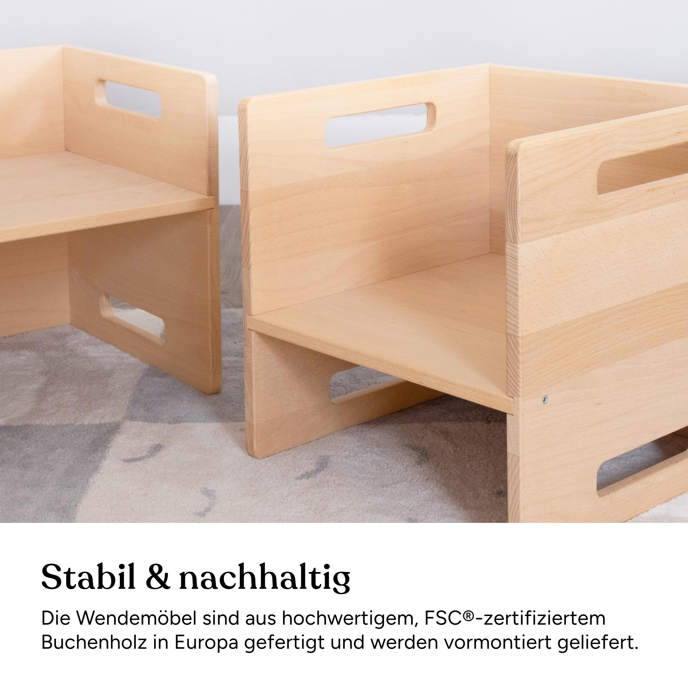 Ehrenkind® Wendebank Kinder, Montessori Sitzbank und Kindertisch 3in1, drehbar für Verschiedene Sitzhöhen, Kinderbank massiv, FSC® Buchenholz