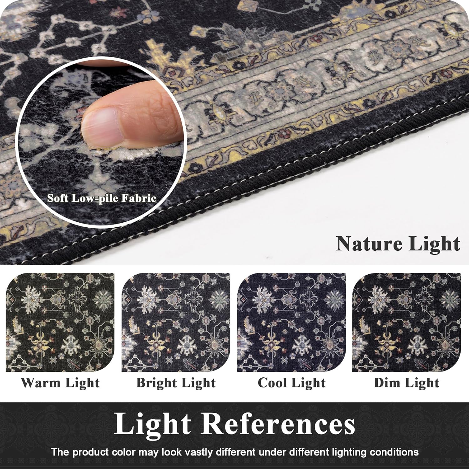 Ileading Kitchen Rugs Sets of 2 Non Slip, Washable Kitchen Mats for Floor with Rubber Bottom, Farmhouse Kitchen Carpet Runner Set for Office, Sink, Laundry, Black