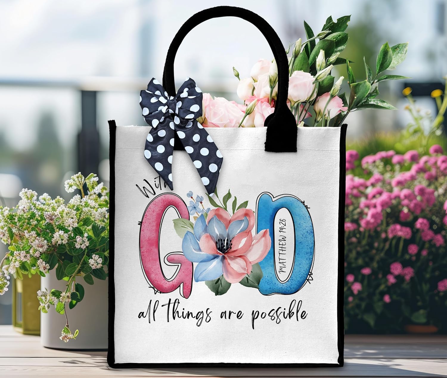 Christian Women's Tote Bag - 'With God, All Things Are Possible' Bible Verse Canvas Travel Bag - Gift for Friends, Coworkers -30 - Image 4