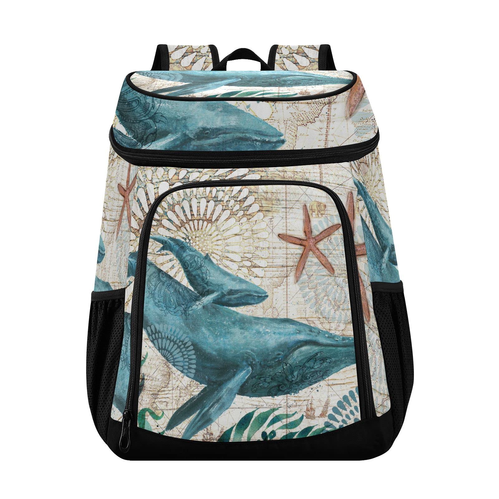 Mochila vintage con diseño de delfines marinos con aislamiento para el almuerzo, mochila de gran capacidad para mujeres y hombres, camping, senderismo, playa, picnic, trabajo, oficina universitaria