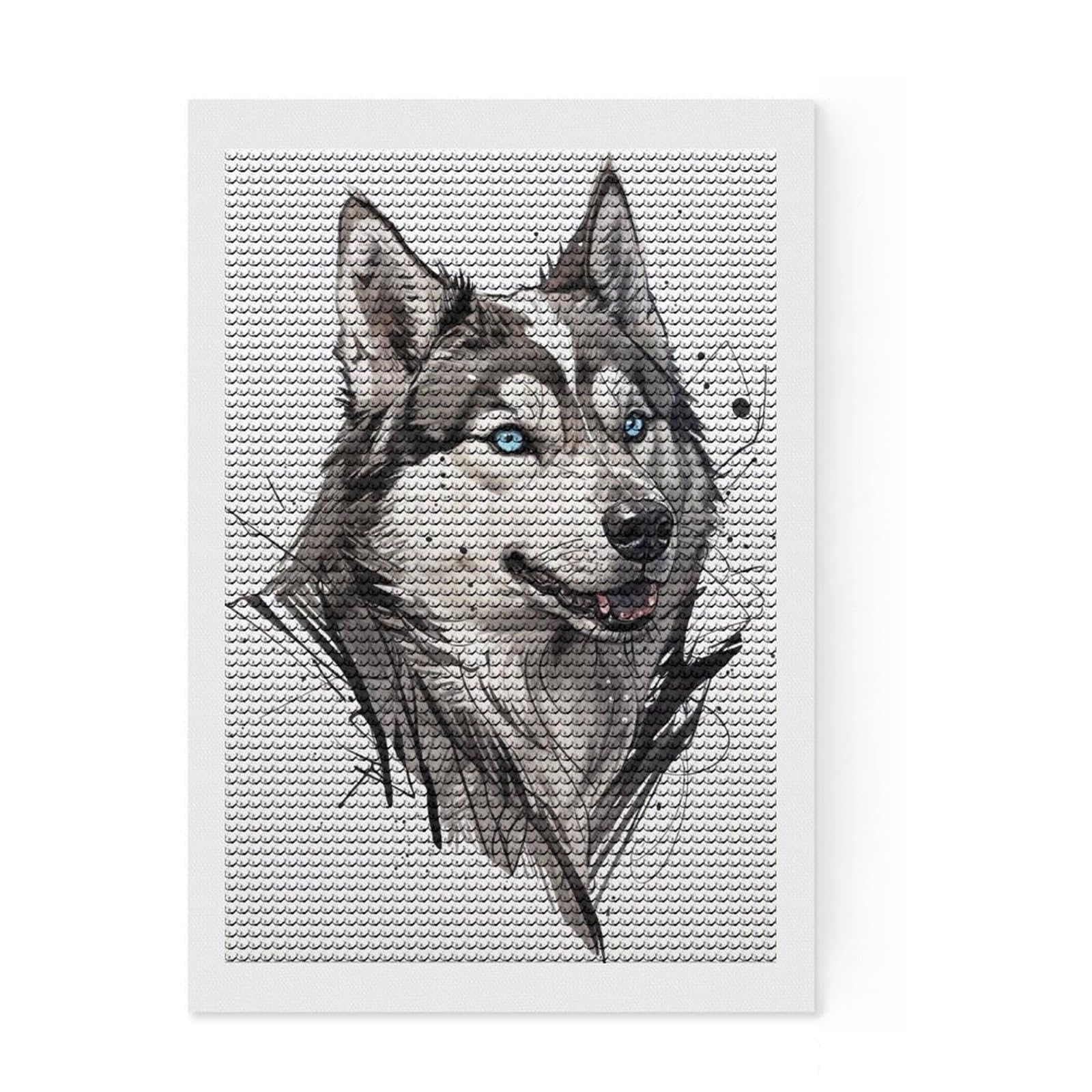 Junmoney Husky Portrait with Abstract Background Full Drill Diamond Painting Kit 8"x12", Winter Craft, Modern Decor, for Women, Relaxing Handmade Project