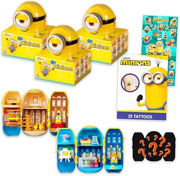 Minions Party Favor Set - Bundle of 3 Despicable Me Mystery Mini Figure Blind Boxes, Stickers, More | Minions Figures & Accessories Blind Box Decor