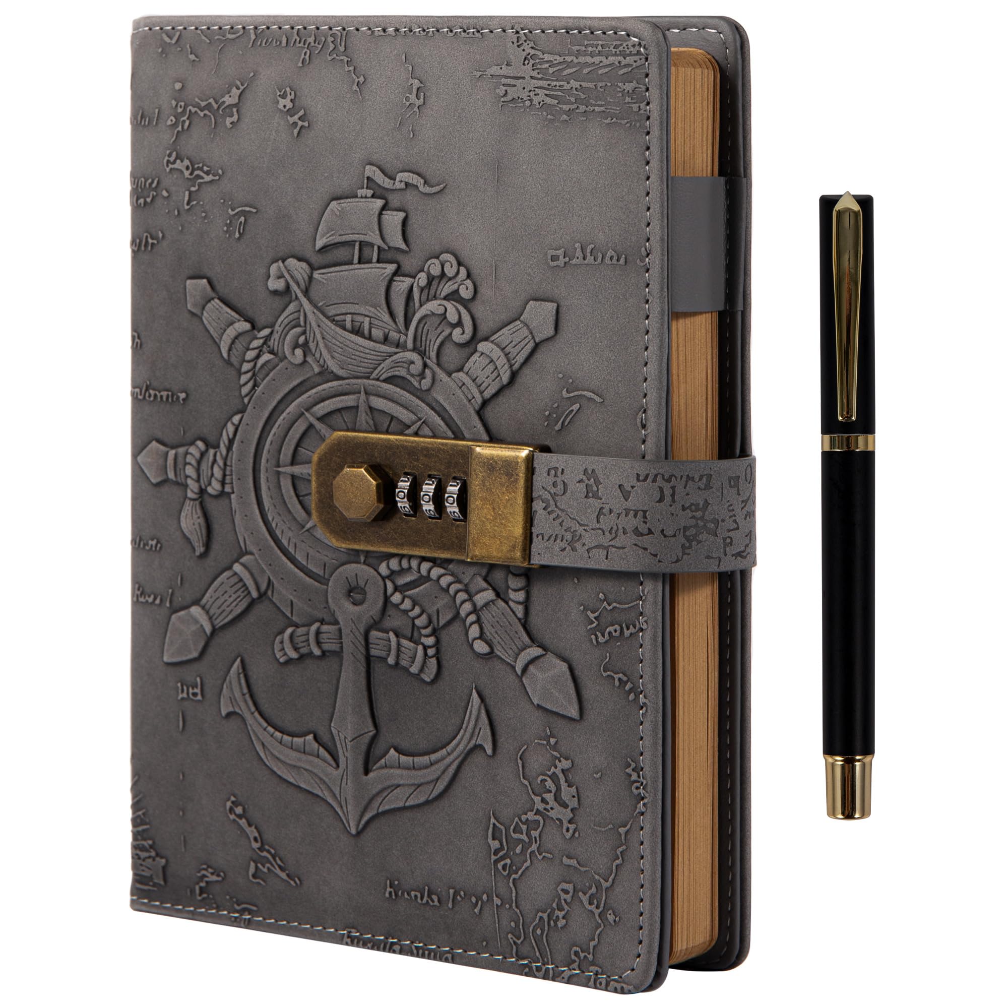 MGGAO Vintage Journal with Pen for Women Men-A5 Refillable Diary with Lock Organizer Planner for Work Office School-Hardcover Leather Notebooks Journaling Gifts