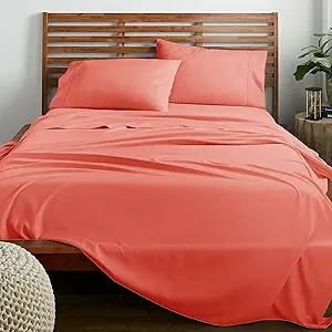 American Home Collection Queen Size Sheet Set - 16-Inch Deep Pocket - Ultra Soft Microfiber Bed Sheets - Breathable, Wrinkle and Fade Resistant, Easy Care - 4 Piece Set (Queen, Peach)