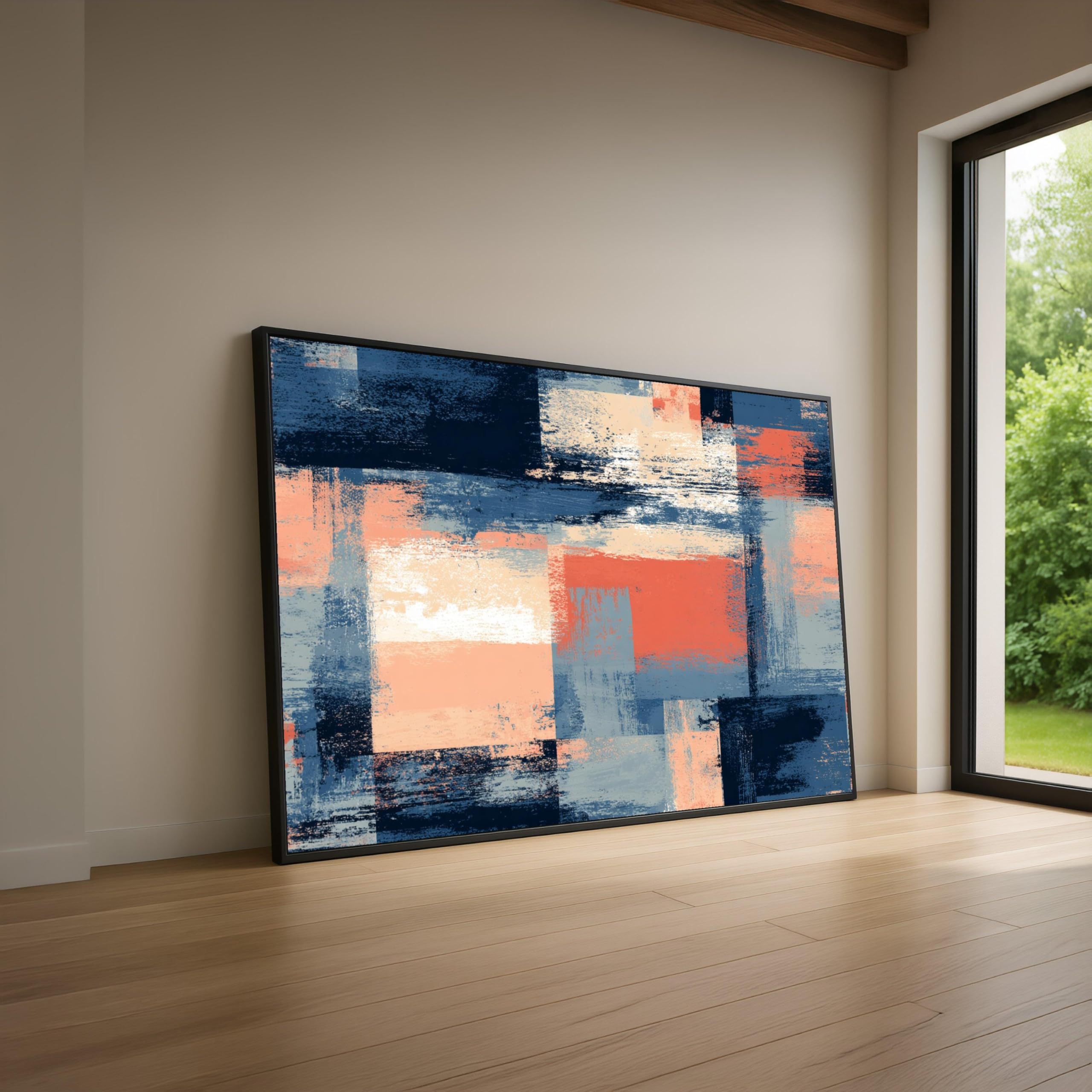 XINBAO Abstract Color Block Canvas Wall Art, Geometric Design,Brushstroke Contemporary Home Decor Painting,Ready to Hang Poster(60x80cm/Frameless)