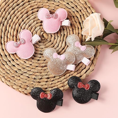 Miniatura 4 de 6 pinzas para el cabello con orejas de ratón con purpurina para bebés y niñas pequeñas de 2.2 pulgadas, pasadores para el cabello, para fiesta de