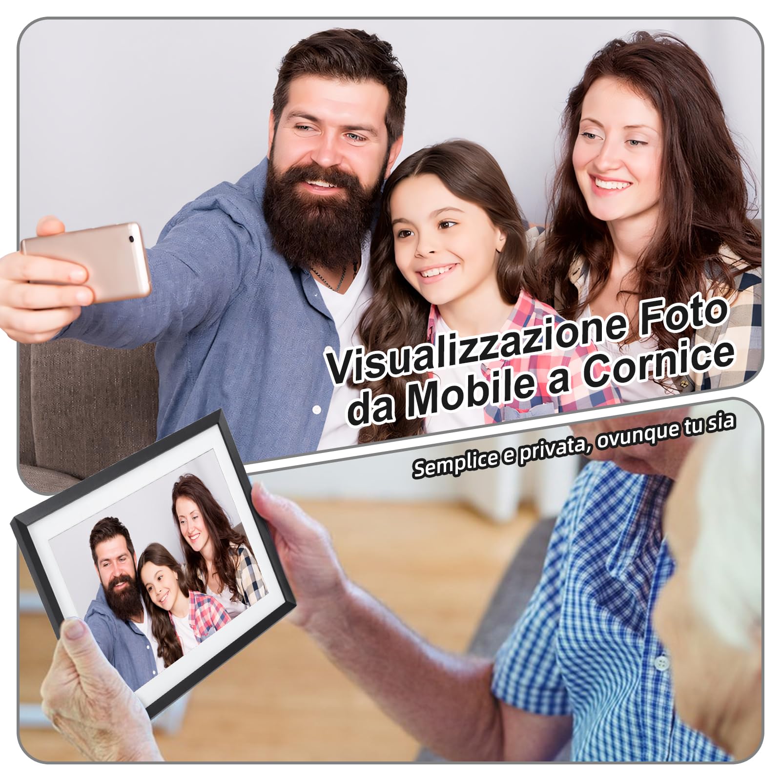 Cornice Digitale Foto, Rollei Smart Frame WiFi 107 10,1 Frameo Portafoto Digitale 32GB 1280x800 Schermo Tattile IPS Condivisione Istantanea di Foto e Video Nero Cornice-Digitale-Foto-Frameo-WiFi