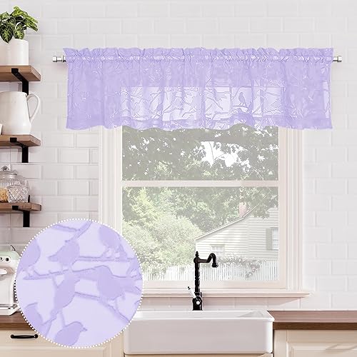 Vista 174 de OVZME - Anji Cortinas semitraslúcidas de gasa, ligeras, vaporosas, privacidad, textura, bolsillo barra doble, pájaros recortados, dormitorio, sala