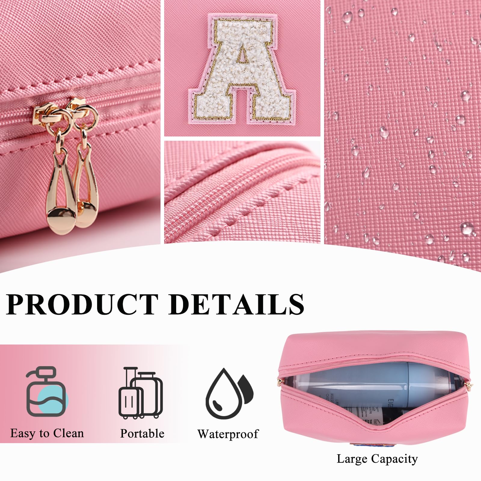 Personalized Makeup Bag,Waterproof Travel Makeup Pouch Cosmetic Bag Birthday Gift for Women Mom，Bride Bridesmaid Cosmetic Bag A-Z — view 3