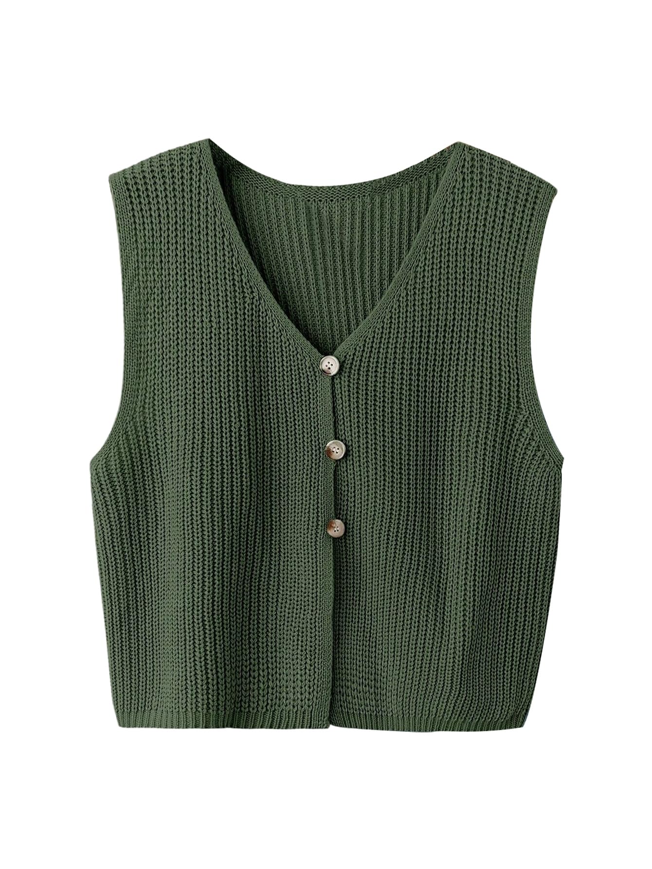 Floerns Womens Plus Size V Neck Sweater Vest Button Up Sleeveless Knitted Pullover Tank Tops