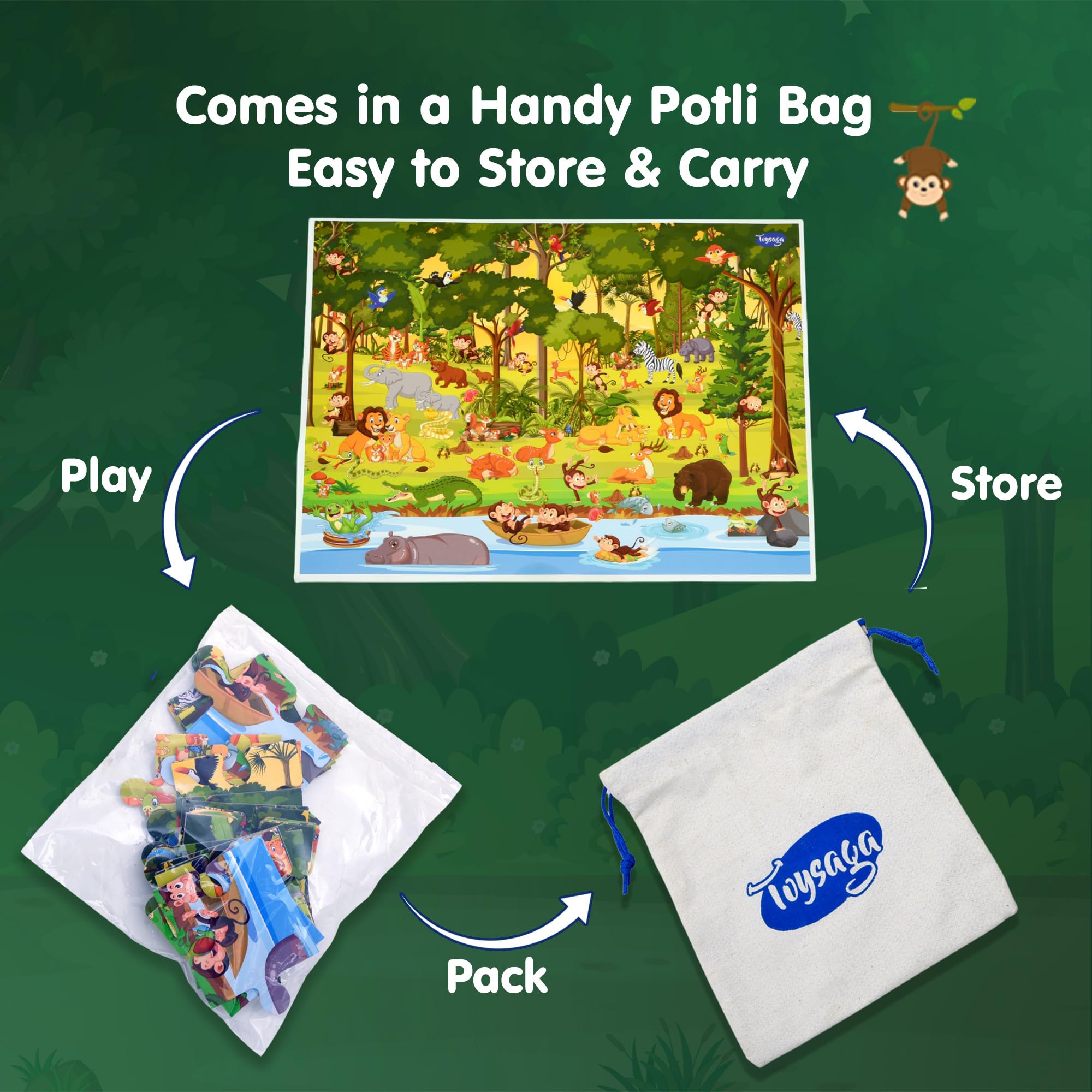 Toysaga Find The Character | Animals! Jungle Fun | 30 Pieces Floor Jigsaw Puzzle for Kids 3+ Years | Find The Squirrel & Coloring DIY Activity | Wild Animals Jigsaw Puzzle 3