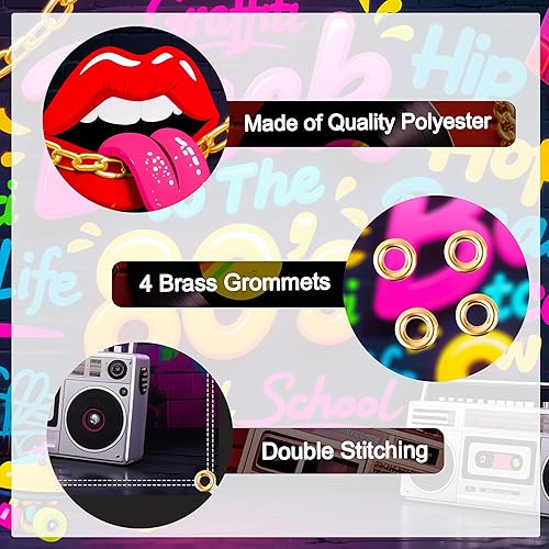 Miniatura 6 de Fondo de Back to The 80 de 6 x 3.6 pies con cinta de 19.69 pies  Cartel temático retro de los años 80 con ojales y doble costura para decoraciones