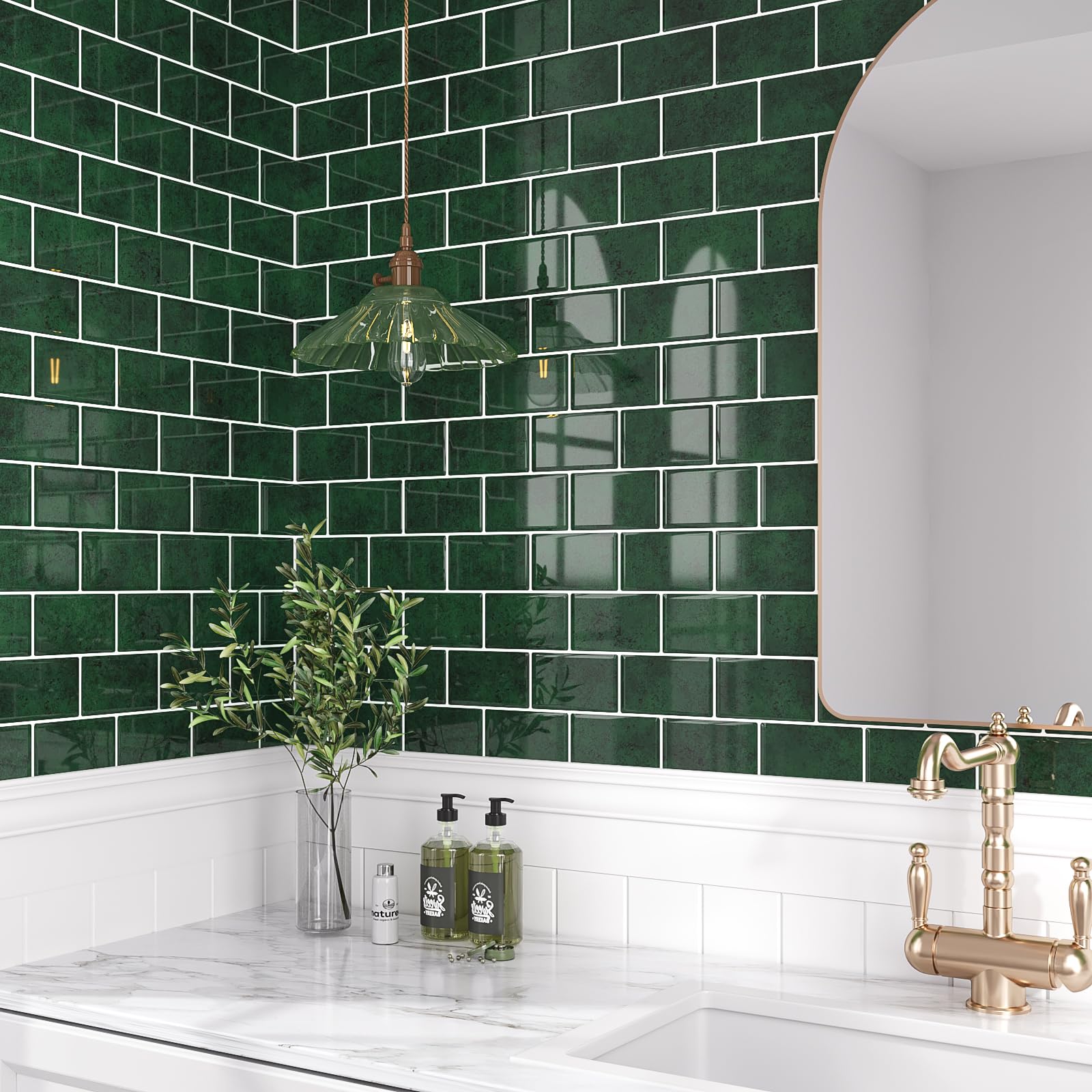 VEELIKE Mintgroen Rechthoek Zelfklevende Tegels 3D Tegelstickers Keukentegelfolie Badkamer Waterdichte Keukentegels Plakken Over Wandtegels Zelfklevende Keuken Spatwand 30,5cm×30,5cm 24 Stuks