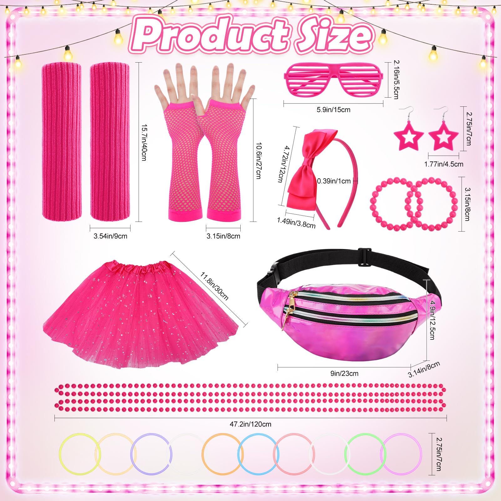 Partideal 80s Fancy Dress for Girls,23Pcs 1980s Fancy Dress Costumes Accessories Set Kids Tutu Leg Warmers Fishnet Gloves Necklace Bracelets Bow Headband Star Earrings Glasses Bumbag Rave Accessories - Image 2