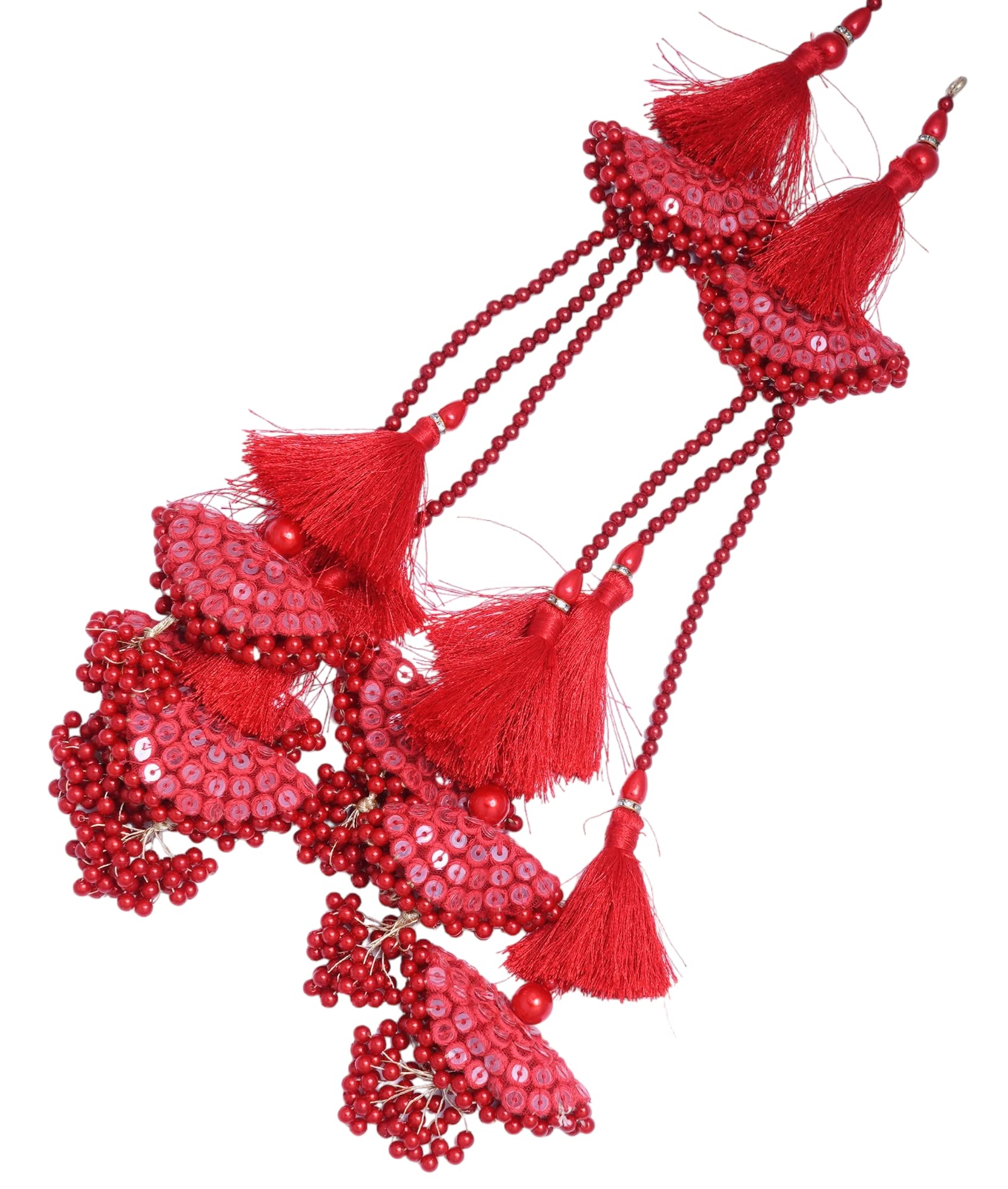 Feathers Creation Ltd Sew on Tassels garland for Curtain Edge Blouse Latkan Wedding Dress Tassel Sold per Pair 14 Inch Long (Red)