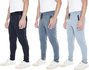 Mens Sweatpants 3- Pack Active Athletic Joggers with Zipper Pocket and Drawstring. Sizes: from S to 3XL.