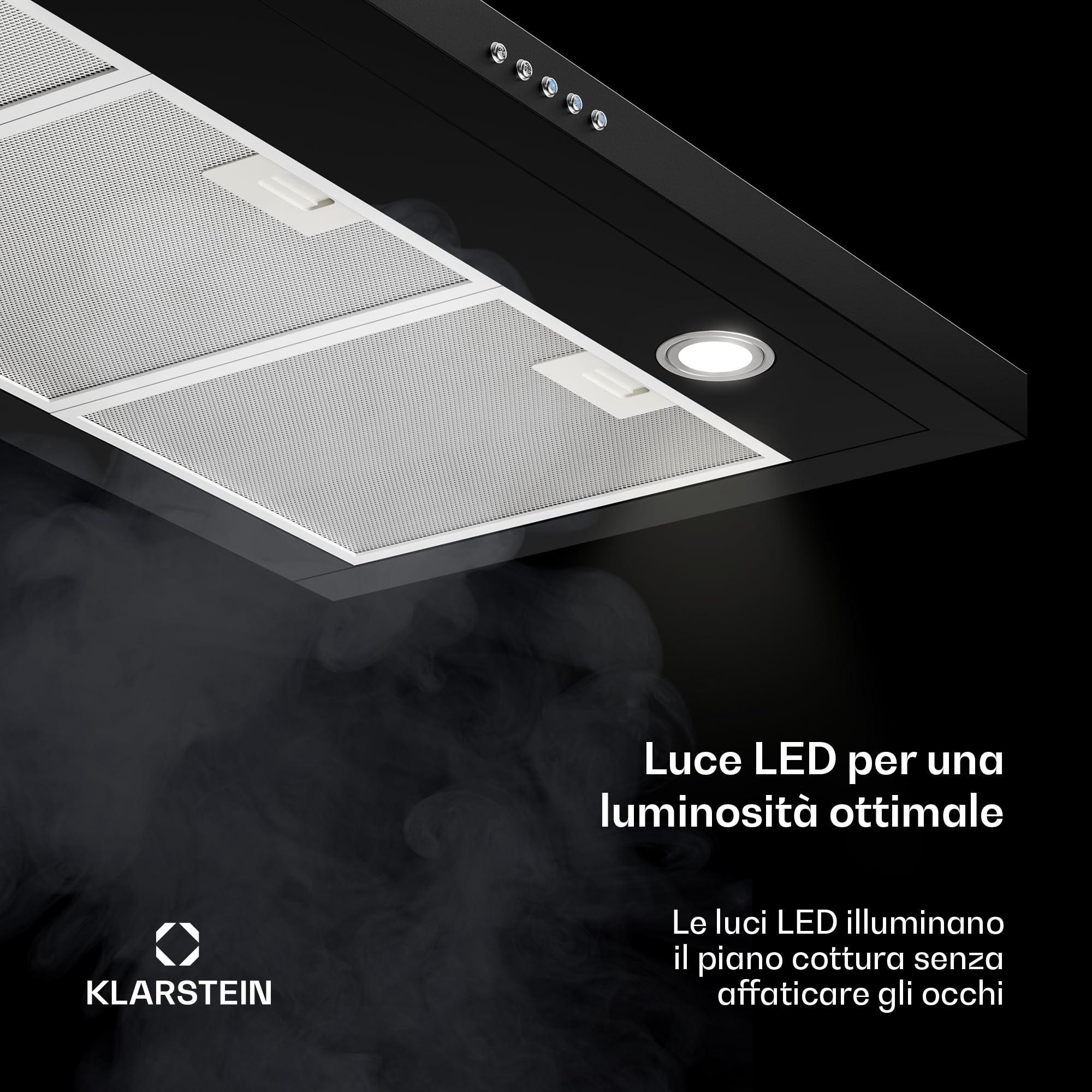 Klarstein Limelight Cappa da Cucina 90 cm - Cappa Aspirante a Parete 600 m³/h 3 Velocità LED Nero
