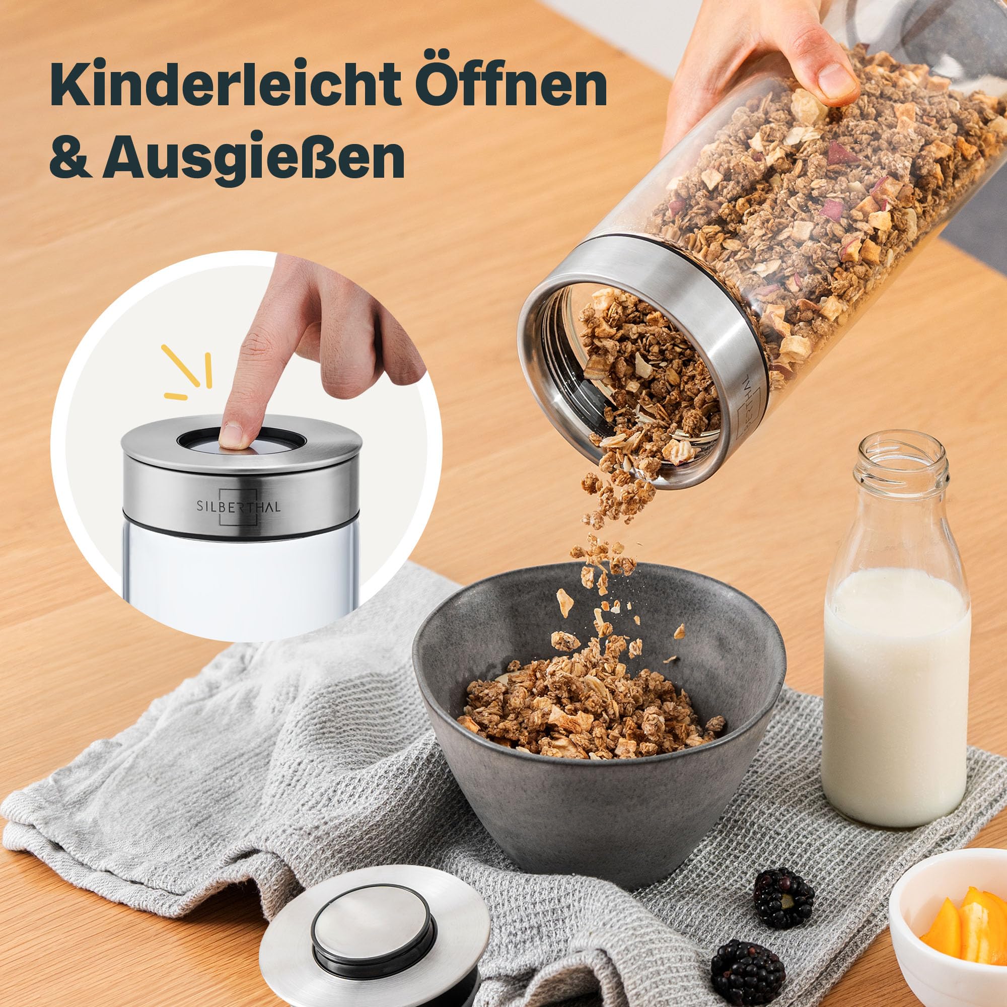 SILBERTHAL Teekannen 3er Set mit Wasserkocher Induktion und Vorratsglas | Für Teebeutel und losen Tee - aus Edelstahl & doppelwandig - Ideales Geschenkset für Teeliebhaber