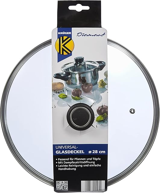 Karl Kruger GL 28 D Szklana Pokrywka Diamentowa z Krawędzią Ochronną ze Stali Nierdzewnej, Ø 28 cm