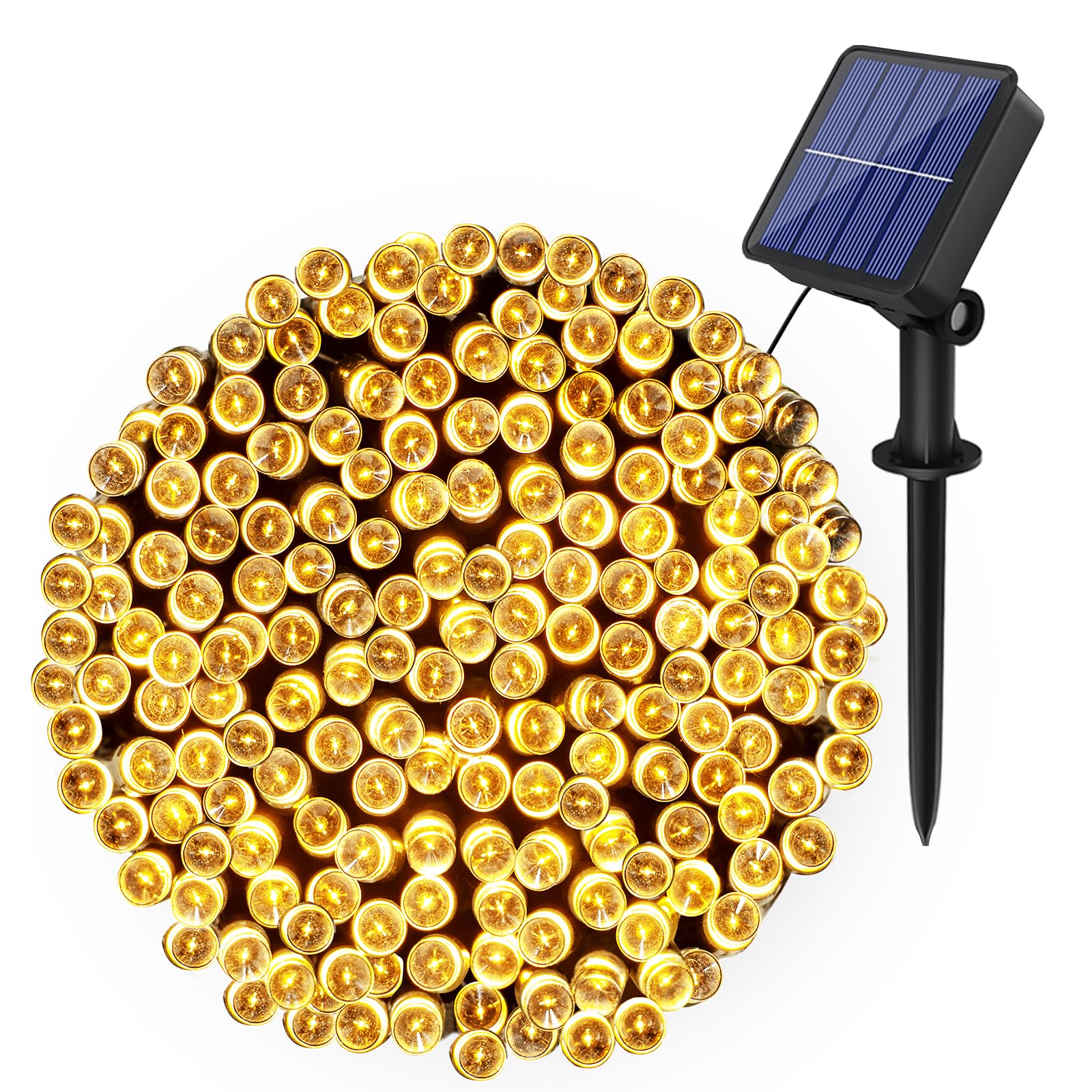 bitjam Guirnaldas Luces Exterior Solar, 12+2M 120 LED Luces Solares Led Exterior Jardin 8 Modos, IP65 Impermeable Luces Navidad Exterior Solares Para la Decoración Del Arbol, Patio, Blanco Cálido